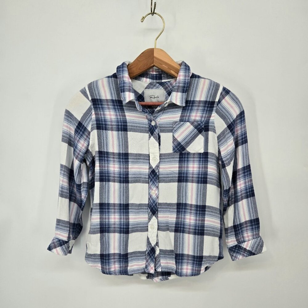 Rails Hudson Plaid Flannel Shirt Blue & White Button Up Girl's Size 14